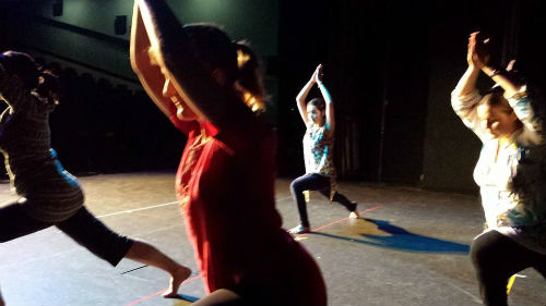 Rehearsing on stage before the big show