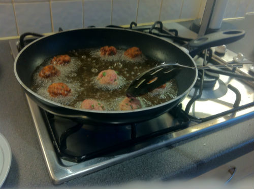 Meatballs in pan